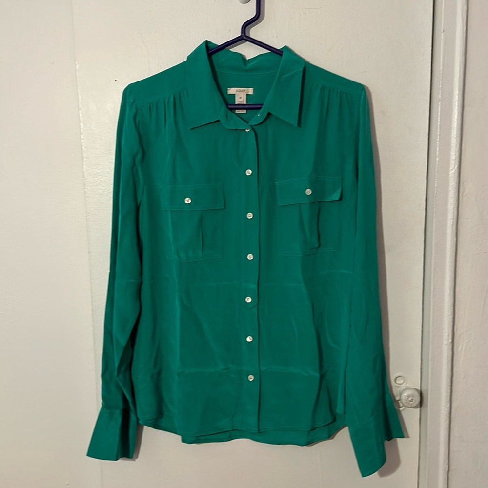 J. Crew emerald green silk top
